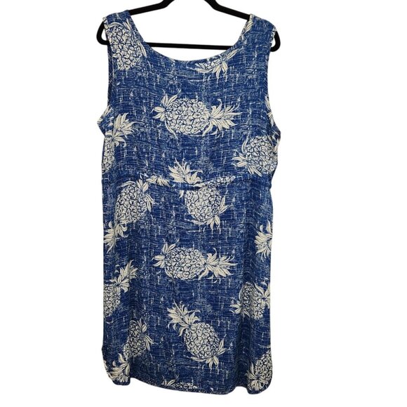 Palmwave Hawaii Blue Pineapple Print Dress V-Neckline Drawstring Waist Womens XL - Picture 2 of 7